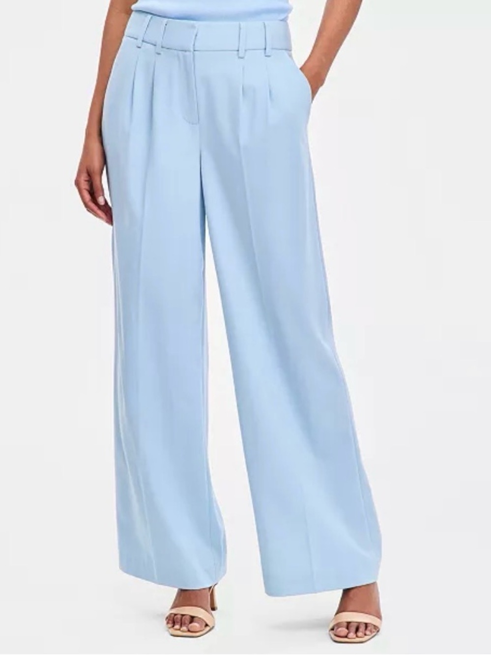 Tahari ASL Women's Pleat-Front Wide Leg Pants Ice Blue Size 12 NWT